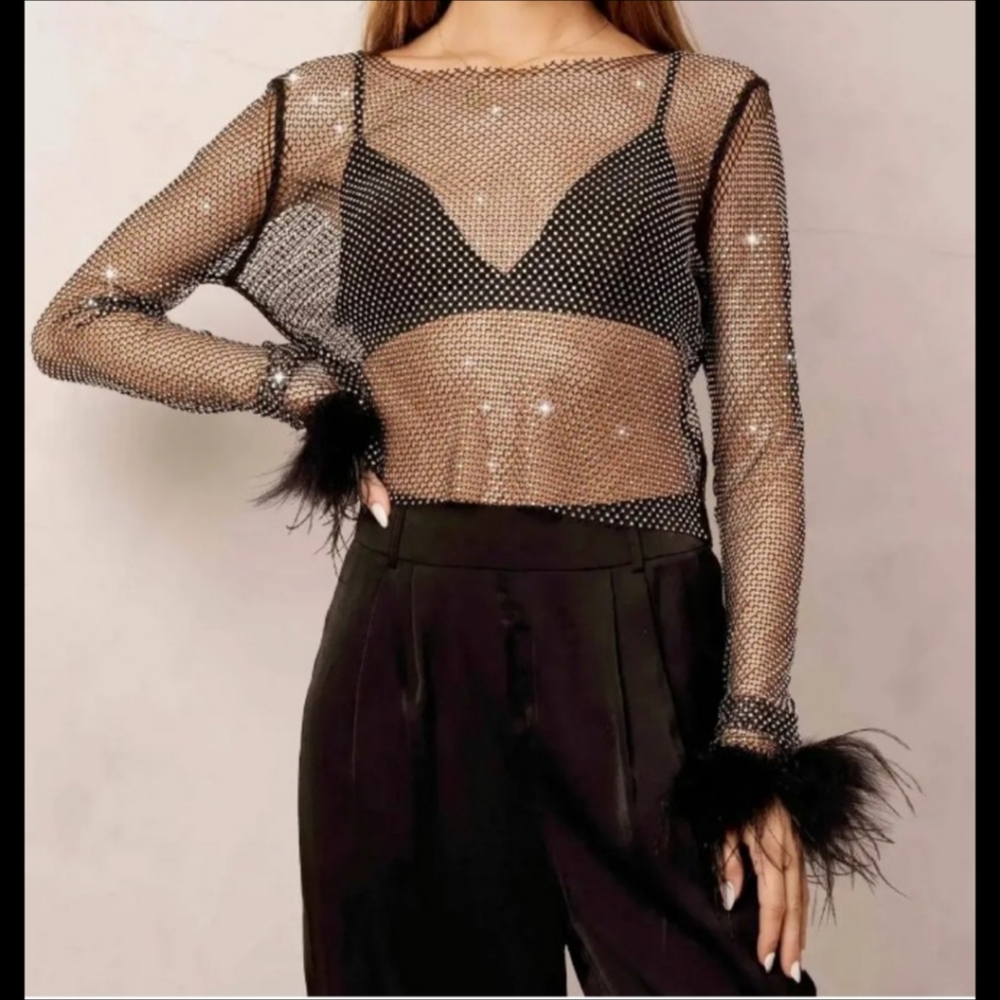 🆕 LISTING!! BNWT GLITTER MESH NET TOP - Picture 2 of 16